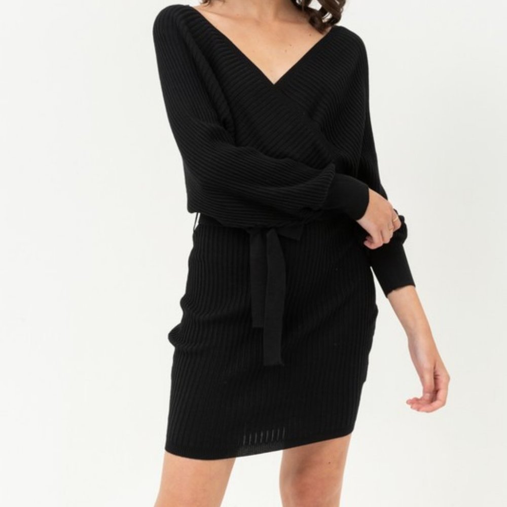 Black Sweater Wrap Dress